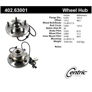 Centric Premium™ Wheel Bearing And Hub Assembly for Chrysler Pacifica - 402.63001