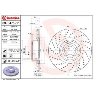 brembo UV Coated Series Drilled Vented Front Brake Rotor for Mercedes-Benz SL550 - 09.B475.11