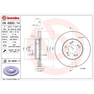 brembo UV Coated Series Vented Front Brake Rotor for Acura Integra - 09.6893.11