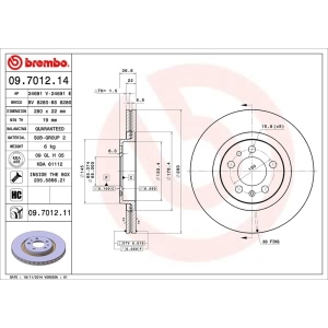 brembo UV Coated Series Vented Front Brake Rotor for 2004 Volkswagen Jetta - 09.7012.11
