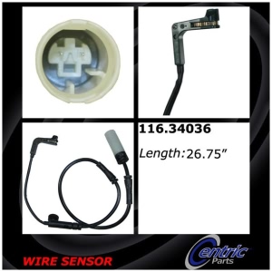 Centric Front Passenger Side Brake Pad Sensor for 2009 BMW M6 - 116.34036