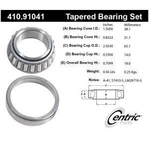 Centric Premium™ Front Passenger Side Inner Wheel Bearing and Race Set for Eagle Summit - 410.91041