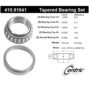 Centric Premium™ Front Passenger Side Inner Wheel Bearing and Race Set for 1999 Hyundai Accent - 410.91041