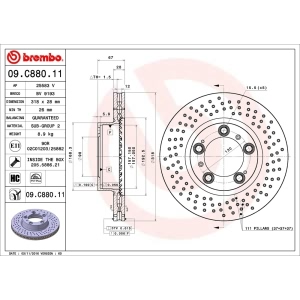 brembo UV Coated Series Drilled Vented Front Passenger Side Brake Rotor for Porsche Boxster - 09.C880.11
