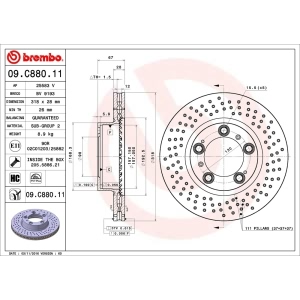 brembo UV Coated Series Drilled Vented Front Passenger Side Brake Rotor for Porsche Cayman - 09.C880.11