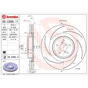 brembo UV Coated Series Slotted Front Driver Side Brake Rotor for Lexus GS F - 09.C266.11