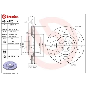 brembo Premium Xtra Cross Drilled UV Coated 1-Piece Front Brake Rotors for 2005 Volvo V50 - 09.A728.1X