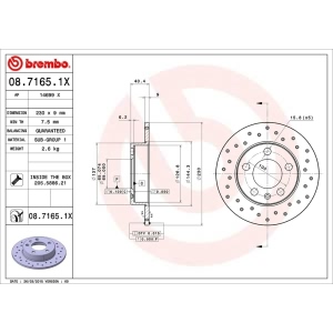 brembo Premium Xtra Cross Drilled UV Coated 1-Piece Rear Brake Rotors for 2003 Audi TT - 08.7165.1X