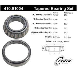 Centric Premium™ Front Passenger Side Inner Wheel Bearing and Race Set for Isuzu I-Mark - 410.91004