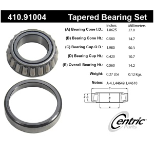 Centric Premium™ Front Passenger Side Inner Wheel Bearing and Race Set for Chevrolet Chevette - 410.91004