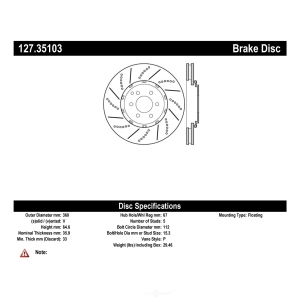 Centric Premium™ OE Style Drilled And Slotted Brake Rotor for Mercedes-Benz AMG GT C - 127.35103