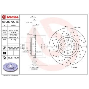brembo Premium Xtra Cross Drilled UV Coated 1-Piece Front Brake Rotors for Audi - 09.9772.1X