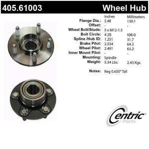 Centric Premium™ Hub And Bearing Assembly for 2007 Ford Taurus - 405.61003