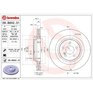 brembo UV Coated Series Vented Rear Brake Rotor for 2004 Mercedes-Benz SL600 - 09.B842.31