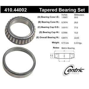 Centric Premium™ Front Passenger Side Inner Wheel Bearing and Race Set for 1989 Toyota Van - 410.44002