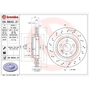 brembo UV Coated Series Drilled Vented Rear Brake Rotor for 2004 Mercedes-Benz CL55 AMG - 09.B842.21