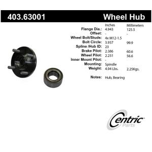 Centric Premium™ Wheel Hub Repair Kit for Plymouth Neon - 403.63001