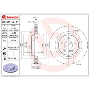 brembo UV Coated Series Vented Rear Brake Rotor for 2002 Mercedes-Benz CL55 AMG - 09.C134.11