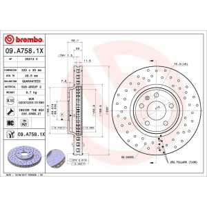 brembo Premium Xtra Cross Drilled UV Coated 1-Piece Front Brake Rotors for Audi A5 - 09.A758.1X