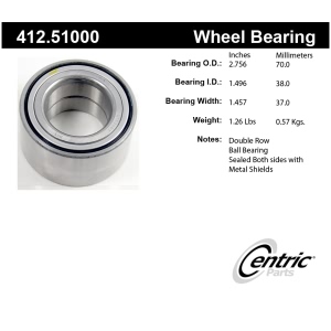 Centric Premium™ Front Driver Side Double Row Wheel Bearing for 2016 Hyundai Accent - 412.51000
