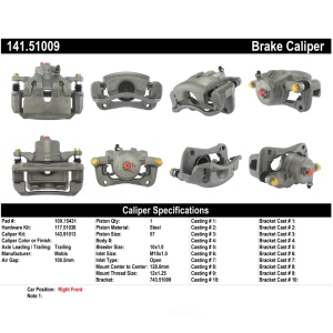 Centric Remanufactured Semi-Loaded Front Passenger Side Brake Caliper for Kia Forte Koup - 141.51009