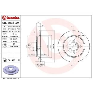 brembo UV Coated Series Rear Brake Rotor for 2005 Ford Focus - 08.4931.21