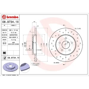 brembo Premium Xtra Cross Drilled UV Coated 1-Piece Rear Brake Rotors for Jaguar X-Type - 08.9734.1X