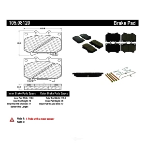 Centric Posi Quiet™ Ceramic Front Disc Brake Pads for 2002 Toyota Tundra - 105.08120