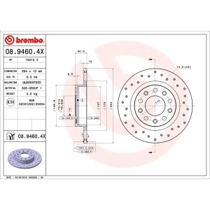 brembo Premium Xtra Cross Drilled UV Coated 1-Piece Rear Brake Rotors for 2016 Dodge Dart - 08.9460.4X