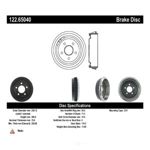 Centric Premium Rear Brake Drum for 2001 Ford Ranger - 122.65040