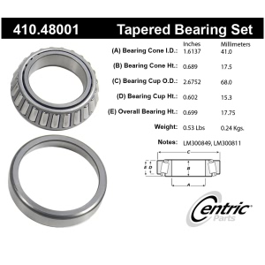 Centric Premium™ Front Passenger Side Inner Wheel Bearing and Race Set for 1994 Suzuki Samurai - 410.48001