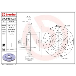 brembo Premium Xtra Cross Drilled UV Coated 1-Piece Front Brake Rotors for 2008 Mazda 3 - 09.9468.2X