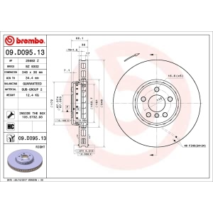 brembo OE Replacement Vented Front Passenger Side Brake Rotor for 2018 BMW X3 - 09.D095.13