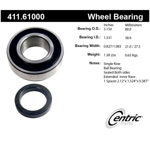 Centric Premium™ Rear Driver Side Single Row Wheel Bearing for Mercury Monterey - 411.61000