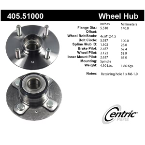 Centric Premium™ Rear Passenger Side Non-Driven Wheel Bearing and Hub Assembly for 2005 Hyundai Accent - 405.51000