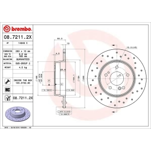 brembo Premium Xtra Cross Drilled UV Coated 1-Piece Rear Brake Rotors for Mercedes-Benz SLK350 - 08.7211.2X