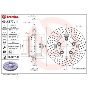 brembo UV Coated Series Drilled Vented Front Passenger Side Brake Rotor for Porsche 911 - 09.C877.11