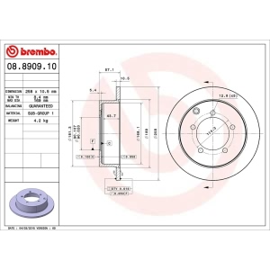 brembo OE Replacement Solid Rear Brake Rotor for Mitsubishi Diamante - 08.8909.10