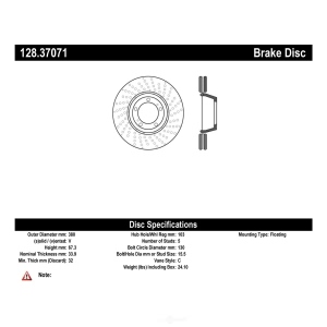 Centric SportStop Drilled 1-Piece Front Passenger Side Brake Rotor for 2011 Porsche 911 - 128.37071