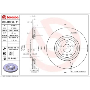 brembo UV Coated Series Vented Front Brake Rotor for Audi TTS Quattro - 09.B038.11