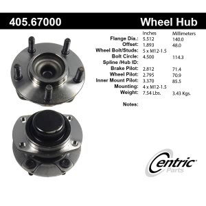 Centric C-Tek™ Rear Passenger Side Standard Non-Driven Wheel Bearing and Hub Assembly for Dodge Caravan - 405.67000E