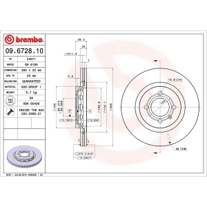 brembo OE Replacement Vented Front Brake Rotor for Volkswagen Corrado - 09.6728.10