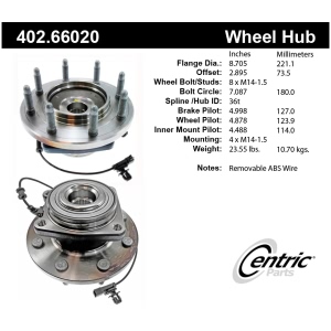 Centric Premium™ Wheel Bearing And Hub Assembly for 2016 Chevrolet Silverado 2500 HD - 402.66020