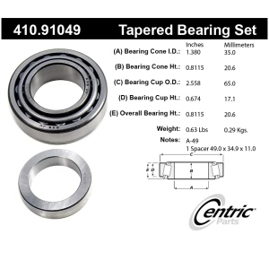Centric Premium™ Rear Driver Side Wheel Bearing and Race Set - 410.91049