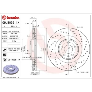 brembo Premium Xtra Cross Drilled UV Coated 1-Piece Front Brake Rotors for Audi S5 - 09.B039.1X