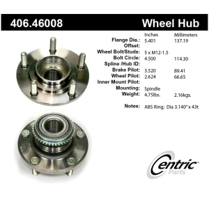 Centric Premium™ Wheel Bearing And Hub Assembly for 2003 Mitsubishi Outlander - 406.46008