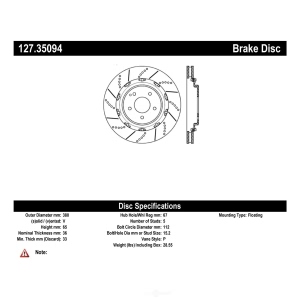 Centric Premium™ OE Style Drilled And Slotted Brake Rotor for Mercedes-Benz CLS55 AMG - 127.35094