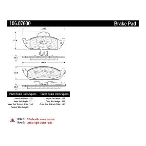 Centric Posi Quiet™ Extended Wear Brake Pads With Shims And Hardware for 2002 Mercedes-Benz ML320 - 106.07600