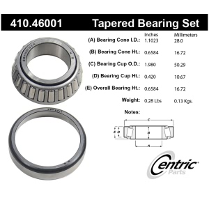 Centric Premium™ Rear Driver Side Outer Wheel Bearing and Race Set for 1989 Eagle Summit - 410.46001