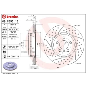 brembo OE Replacement Drilled and Slotted Vented Rear Brake Rotor for BMW 435i - 09.C395.13